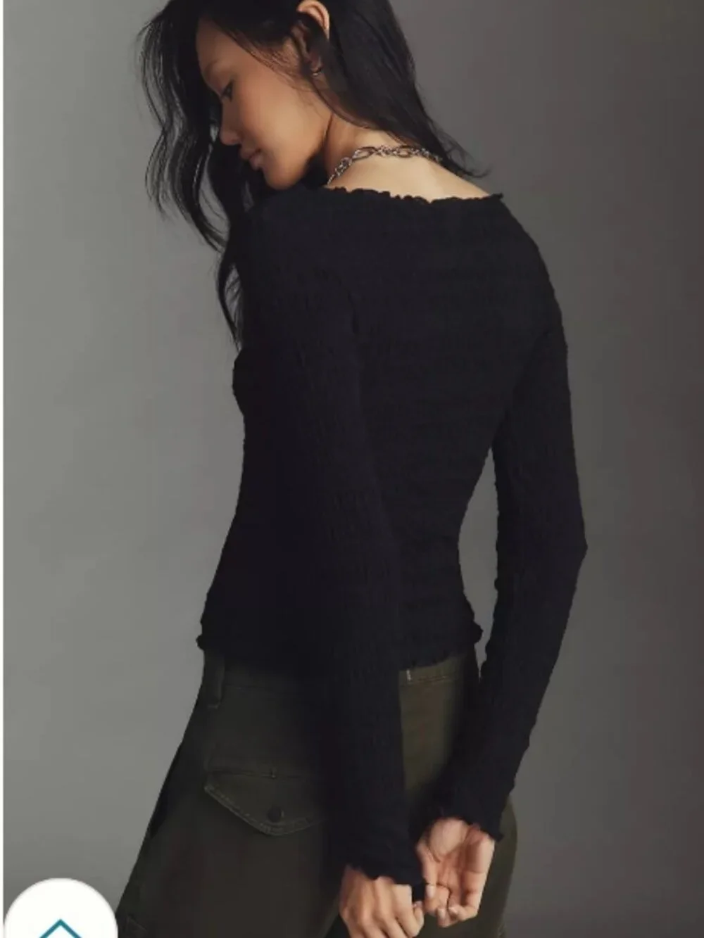 NWT Anthropologie Maeve Textured Long-Sleeve Black Top